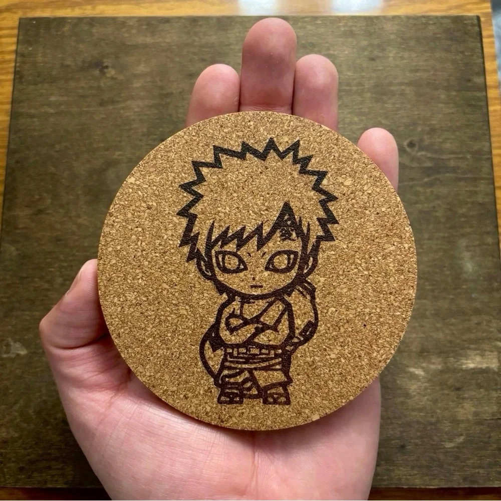 Naruto Gaara Chibi Style Laser Engraved Cork Coaster